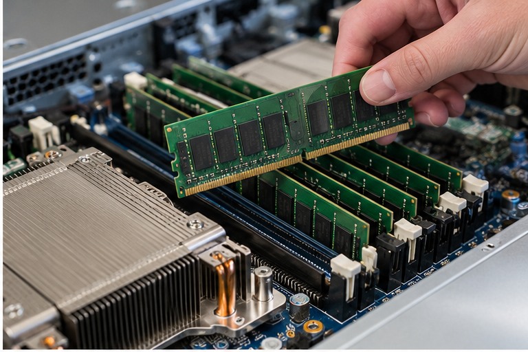 Representative server DIMM being installed beside populated memory slots
